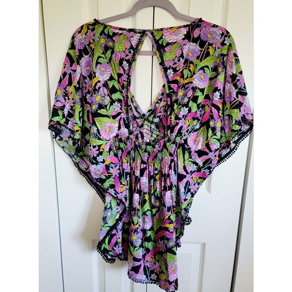 Victoria's Secret XS Fringe Balls Tip Shirt Plunging Neck Multicolor Keyhole Bck - Picture 7 of 8